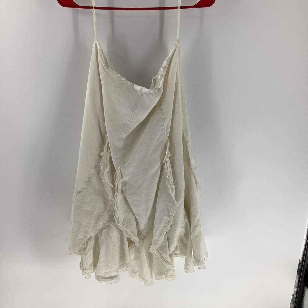 Willi Smith  Ivory Linen Ruffle Asymmetrical Hem Skirt Sz 14 - Picture 3 of 3